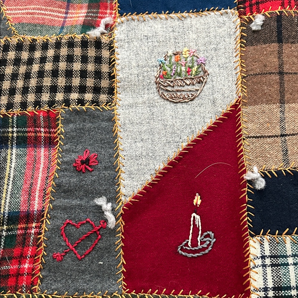 Tartan & Plaid handmade “family story”Patchwork Quilt with Plaid and Embroidery - Picture 6 of 15